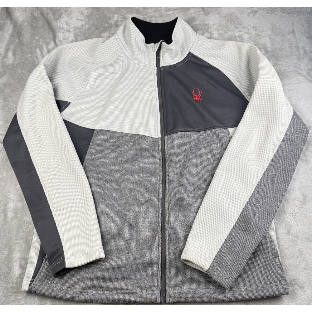 Spyder Full Zip Jacket Men XL Gray‎ Black Performance Athletic Fleece Stretch
